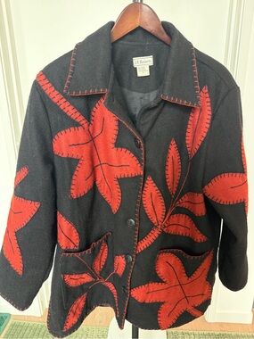 JA Resorts Women's Rustic Maple Leaf Stitched Wool Jacket Coat - Large